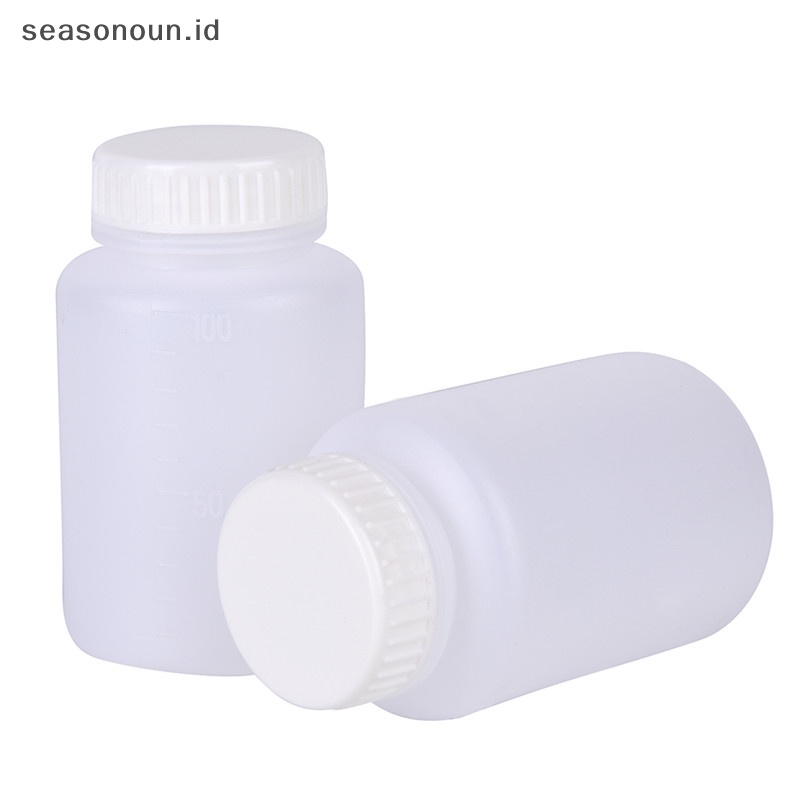 Seasonoun 100ml Botol sample Reagen Penyimpanan Kimia Bentuk Silinder Plastik Bening Isi 2pcs.