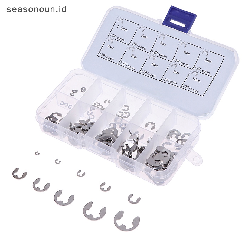 Seasonoun 120Pcs/Box 304stainless Steel E-Clip Penahan Circlip Aneka Kit M1.5~M10.