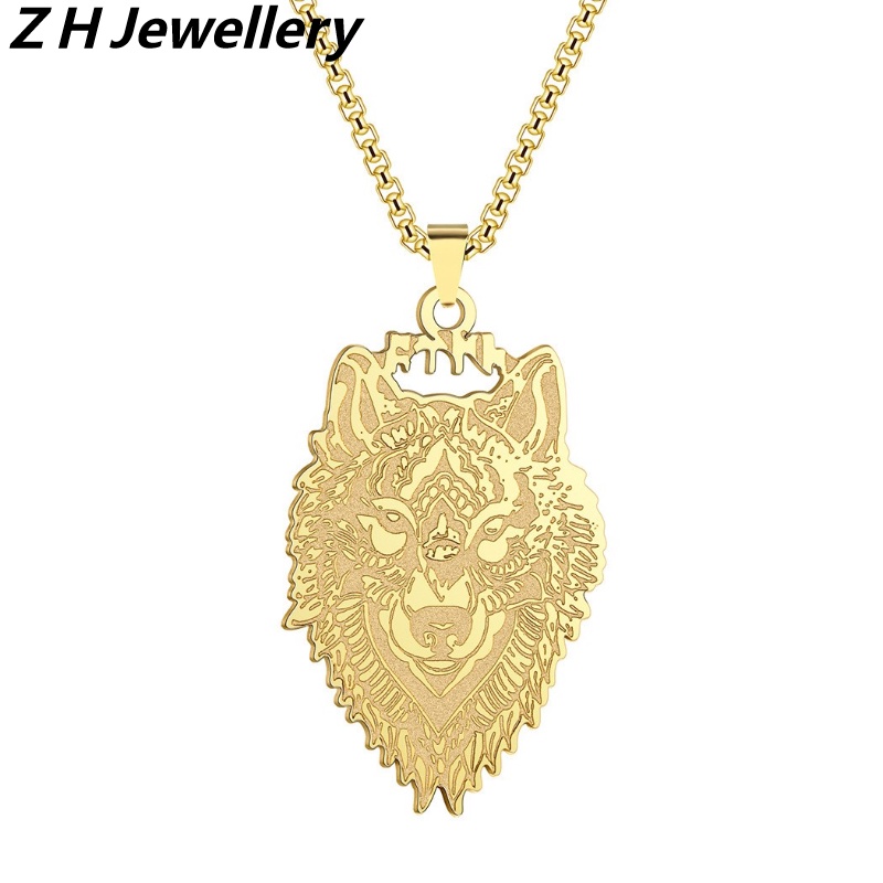 Zh Perhiasan Vintage Stainless Steel Serigala Kepala Liontin Fashion Pria Dan Wanita Kalung Hip Hop Aksesoris Pesta Ulang Tahun