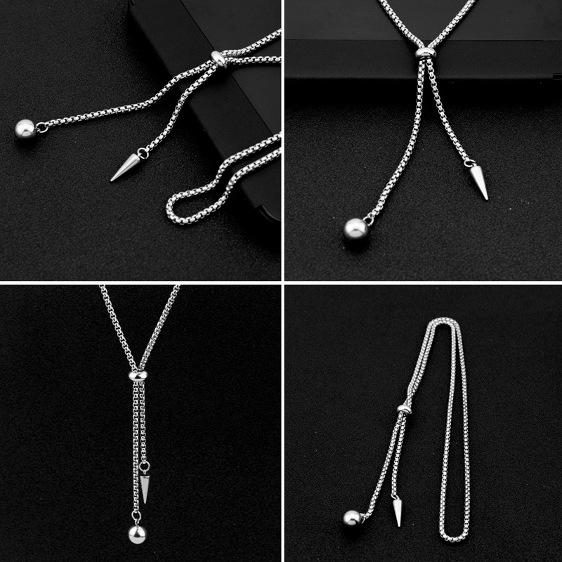 Bola Bulat Awl Liontin Pesona Kalung Stainless Steel Kalung Untuk Wanita Pria Link Rantai Statement Choker Rumbai Adjustable Hadiah