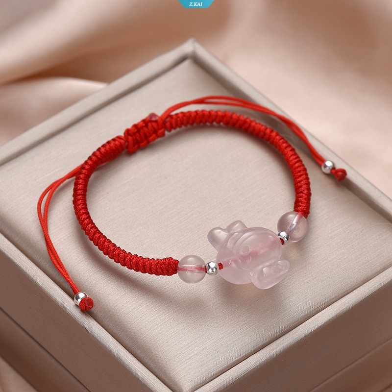 Baru Alami Pink Kristal My Melody Merah/Hitam Tali Gelang Desain Membawa Keberuntungan Wanita Giok Manik-Manik Perhiasan Perempuan [ZK]