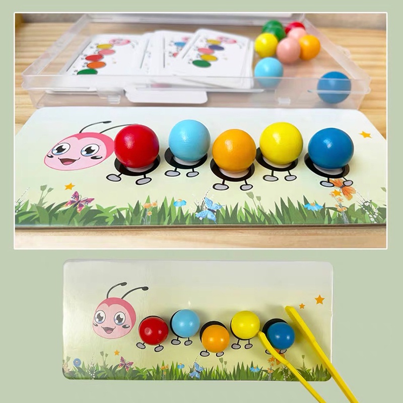 Anak-anak Klip Manik-Manik Mainan Ulat Pelatihan Konsentrasi Warna Montessori Kecakapan Motorik Halus Mainan Edukasi Dini