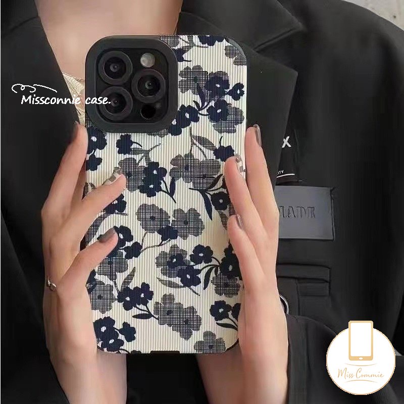 Retro Flowers Case Kompatibel Untuk IPhone 7Plus 14 11 12 13 Pro Max7 8 Plus XR X XS MAX Merek Trendi D.I.O.R Shockproof Lembut Mewah Tekstur Kulit Tpu Cover