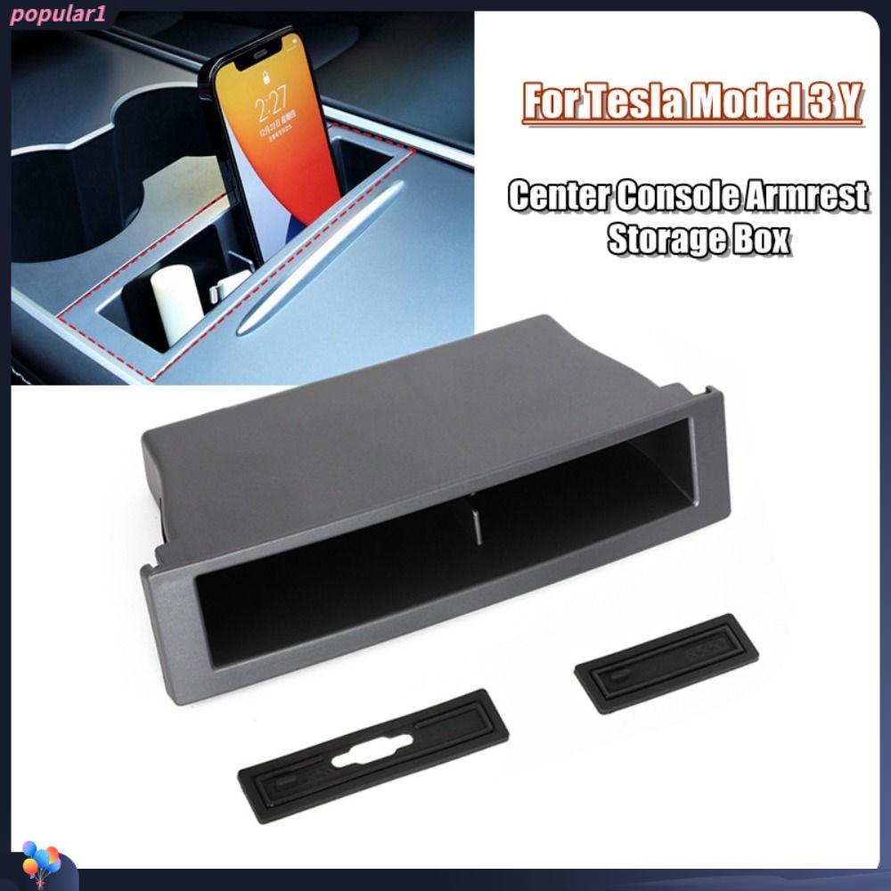 Populer Kotak Penyimpanan Sandaran Tangan Tertanam Telepon Pengisian Kabel Kartu Kunci Mobil Untuk Tesla Model Y Model3 2021-2023