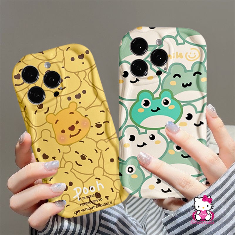 Casing 3D Wavy Curved Edge Glossy Untuk Realme C53 C31 C21Y C15 C55 C12 C25Y C33 C35 C30S C30 C25s C20 C11 C25 C11 2021 C17 6i 5i 5s 7i 5 C3 Fun Frog Cute Winnie The Pooh Couple Cover