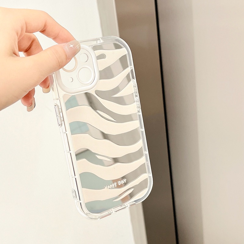 【Ice Cream Mirror】Air Bag Pretty Zebra-stripe Silver Soft Case IPhone 11 12 13 14 Pro Max Women's Gift Cute Phone Case Make Up