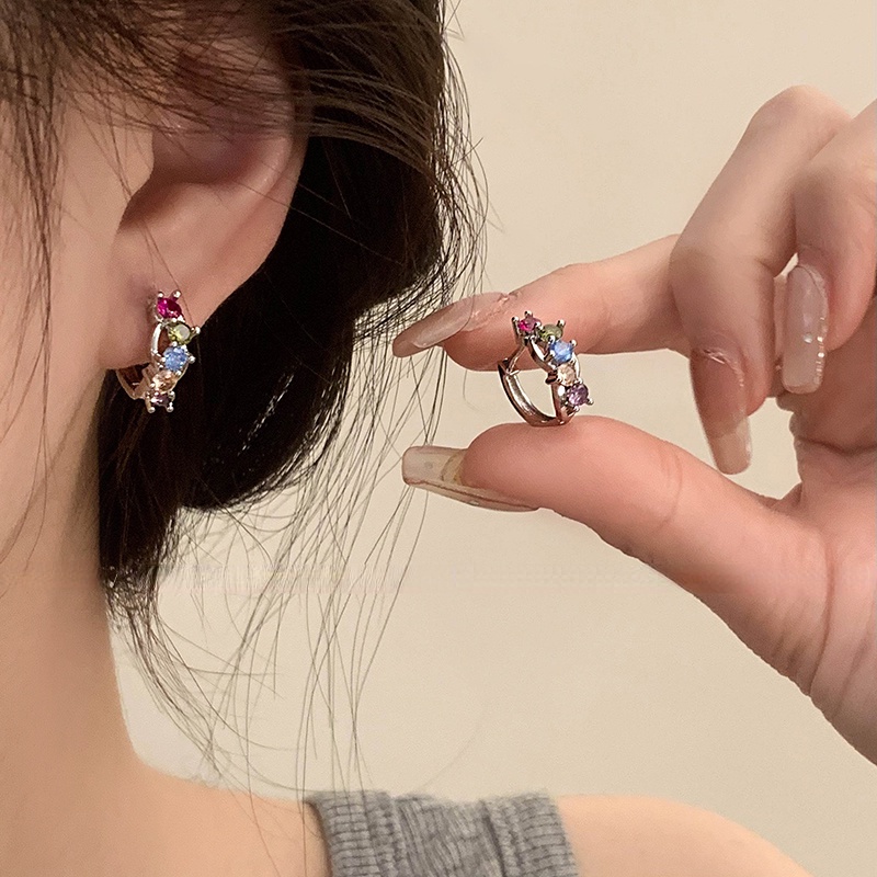 Korea Mewah Warna-Warni Zirkon S925 Sterling Silver Anting Telinga Gesper Telinga Studs Aksesori