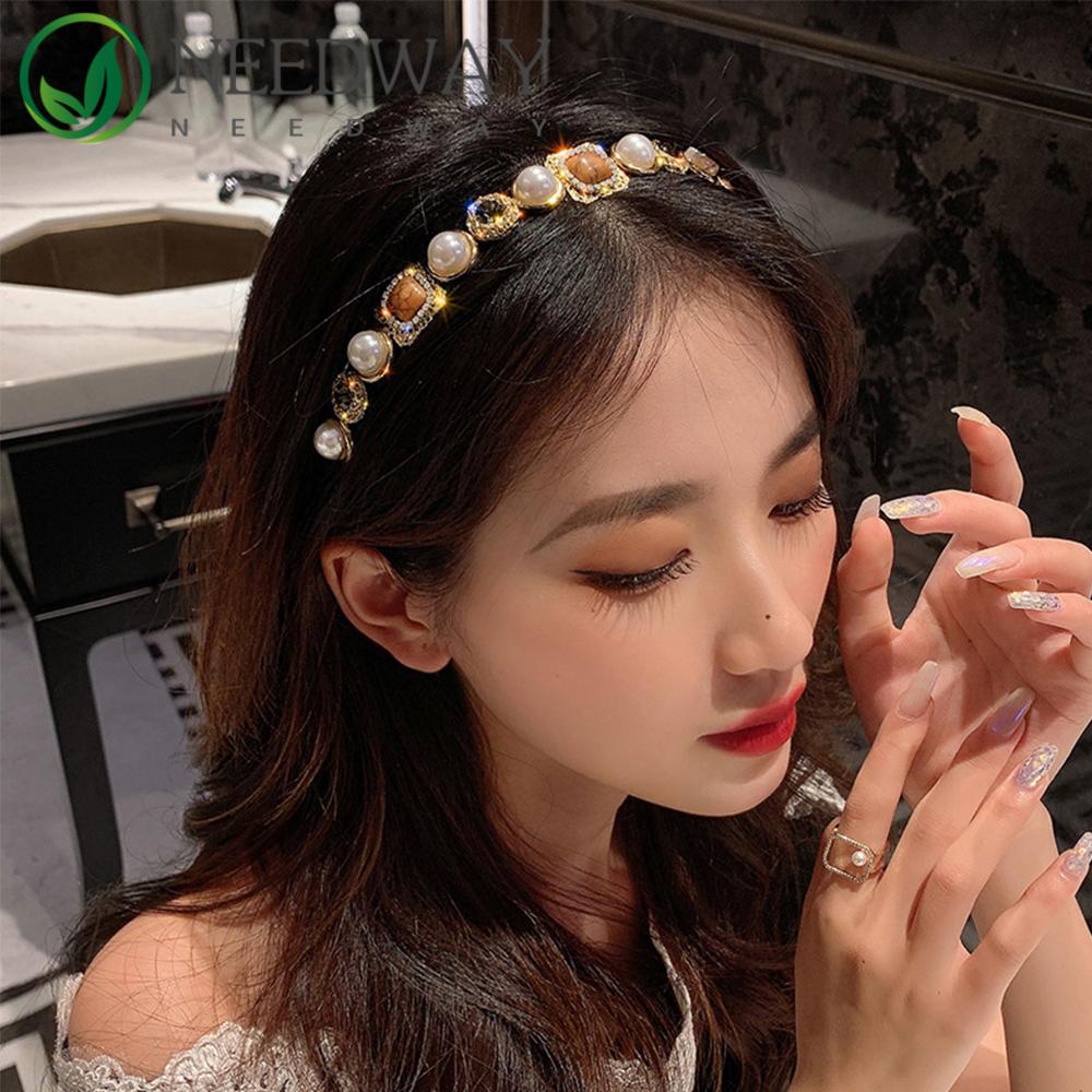 SKJK   Berlian Imitasi Bando Fashion Mutiara Pengantin Zirkon Hairband