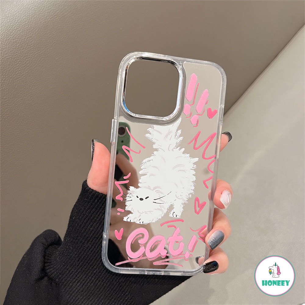 Case Cermin Makeup Kucing Dan Anjing Lucu Untuk Iphone11 Case iPhone 14 Pro Max13 12 Pro Max Graffiti Warna-Warni Lembut TPU Phone Cover