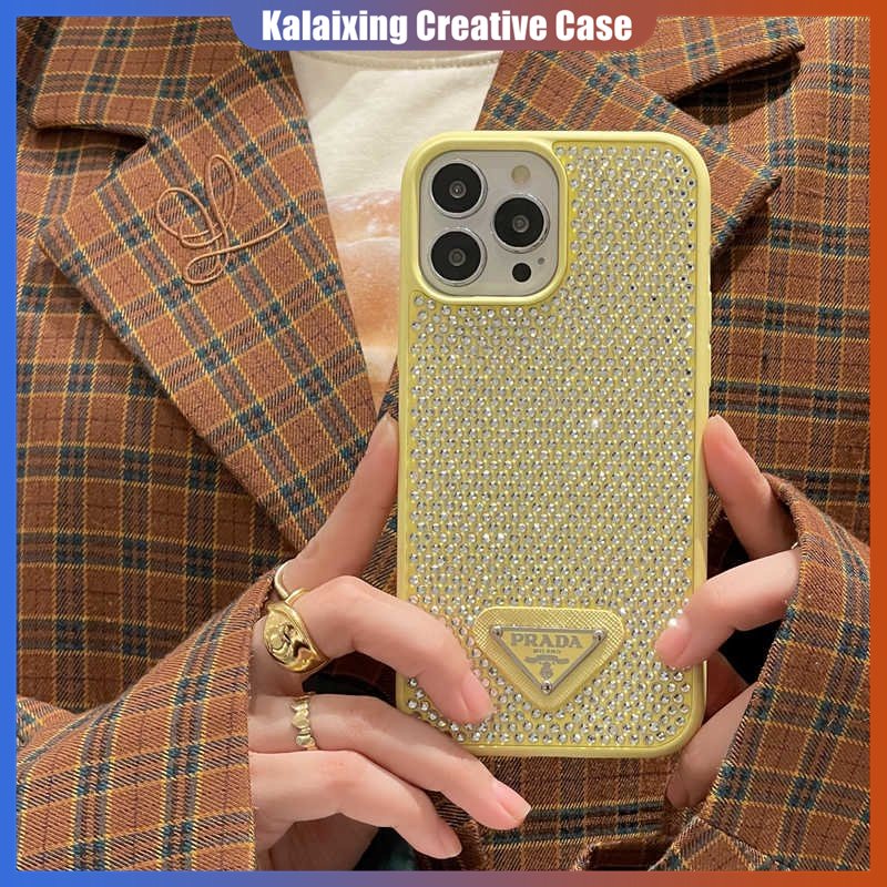 IPHONE Casing Prada Berlian Imitasi Fashion Mewah Untuk Iphone14 Pro Max14Plus12 13 Pro Max Casing Ponsel Mengkilap