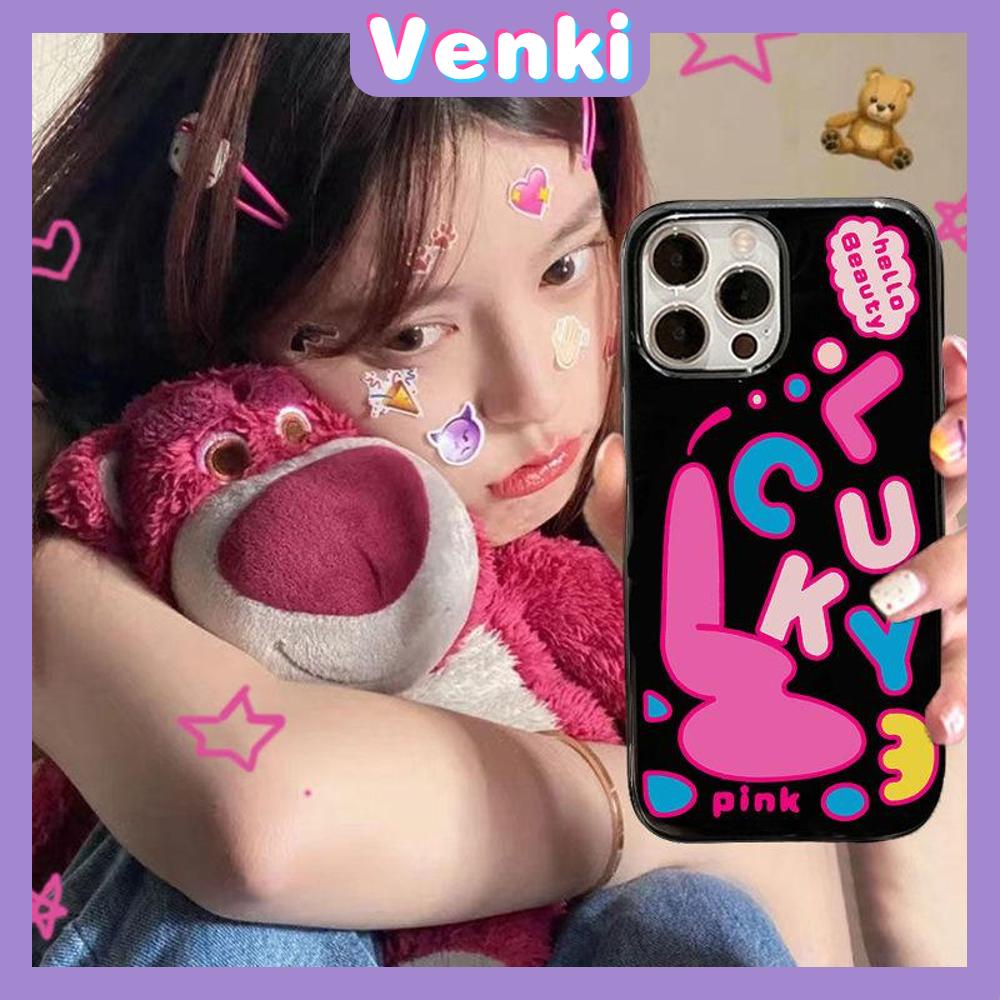 VENKI - For iPhone 11 iPhone Case Black Glossy TPU Soft Case Shockproof Protection Camera Fun Pink English Compatible with iPhone 14 13 Pro max 12 Pro Max xr xs max 7Plus 8Plus