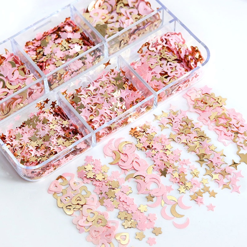 Siy Pink Kuku Payet Mini Bulan Bintang Hati Nail Art Glitter Decals Resin Mold Filler