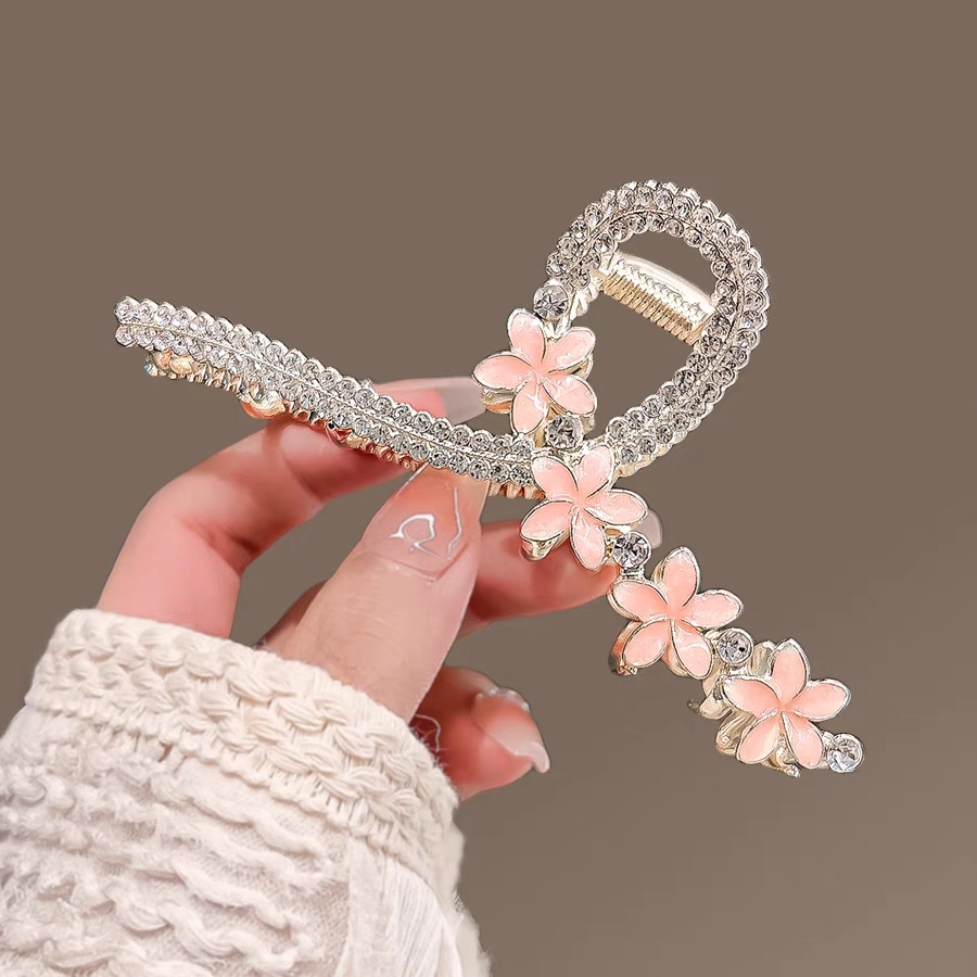11cm Fashion Logam Jepit Rambut Hair Claw Bunga Berlian Imitasi Cross Hair Clip Wanita Aksesoris Rambut