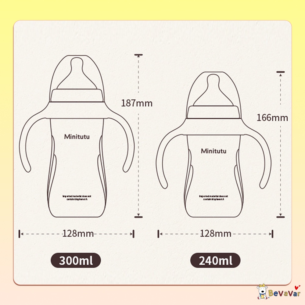 BEVAVAR Botol Susu Bayi 3In1 Botol Minum Anak dengan sedotan 300ml 240ml BPA free