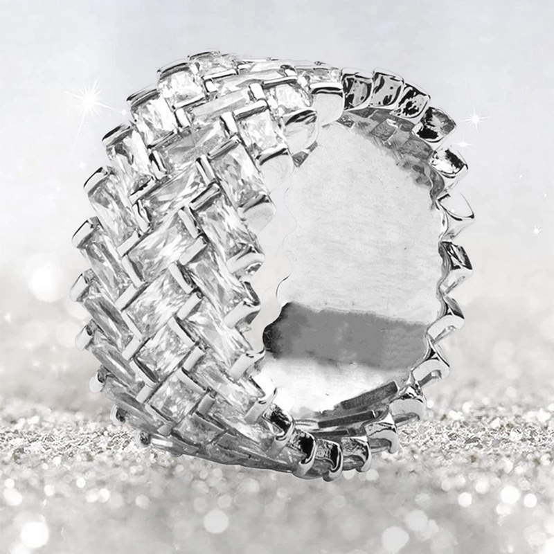 Persegi Panjang Cubic Zirconia Paved Wanita Jari-Cincin Setengah CZ Desain Fashion Lady's Aksesoris Daily Wearable Party Jewelry