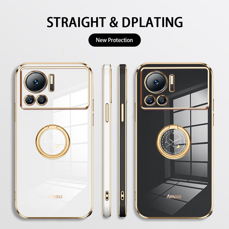 Andyh Casing Ponsel Silikon Ultra Tipis Untuk Infinix Note12 VIP X672 Deluxe Fall Protection Gold Band Dengan Cincin Jam Dan Lanyard Gratis