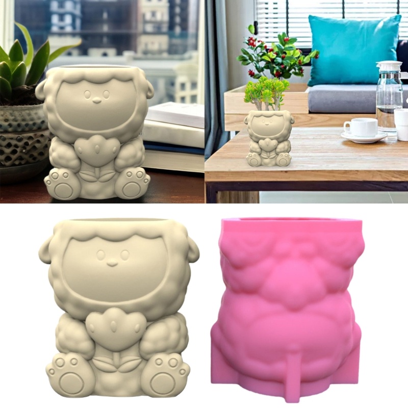 Siy Pot Bunga Cetakan Silikon Lamb Succulent Resin Mould DIY Succulent Planter Molds