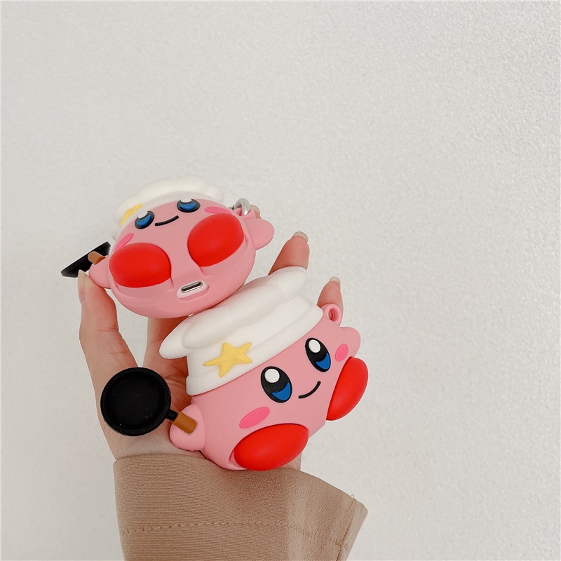 3d Lucu Kartun Cook Kirby Dengan Cooker Bluetooth Earphone Anti-Jatuh Pink Case Pelindung Cover Untuk Airpods1 2 3 Pro i12 i10 i11 i9s inpods 12 13 Pro i13 Airpods3 TWS Shell