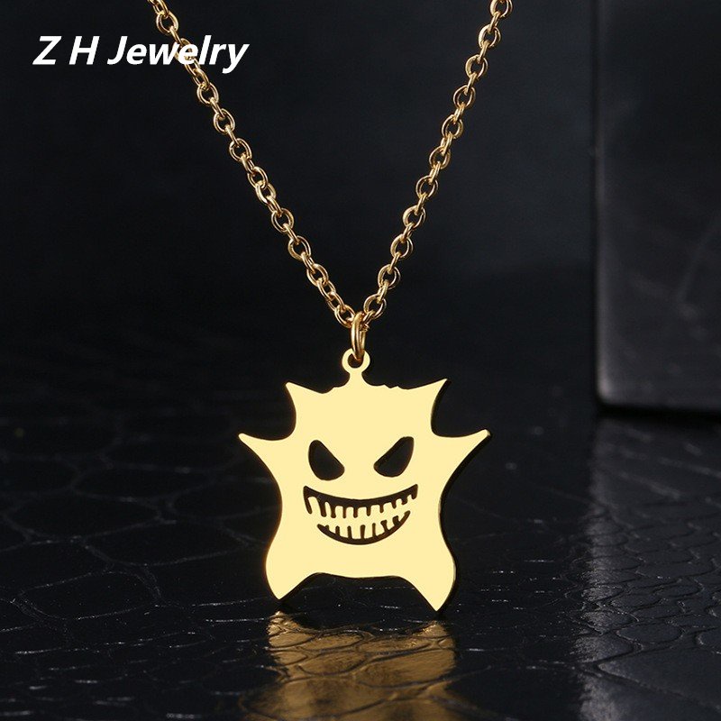 Zh Perhiasan Gothic Stainless Steel Setan Liontin Kalung Pria Dan Wanita Kerah Rantai Hip Hop Rock Halloween Pesta Perhiasan Aksesoris