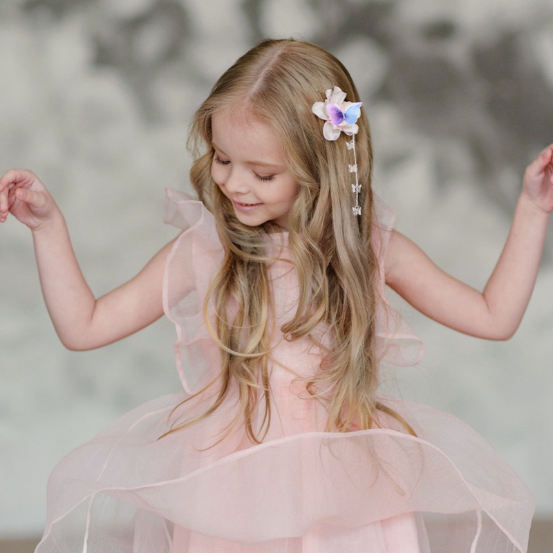 Benang Korea Elegan Kupu-Kupu Jepit Rambut Logam Rumbai Panjang Hairgrips Net Merah Aksesoris Rambut Pesta Combo Hair Clip