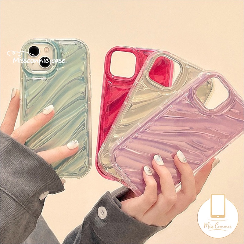 Casing Kartu Laser Mewah Pola Kerut Stereo 3D Kreatif Kompatibel Untuk IPhone 7Plus XR 11 14 13 12 Pro MAX X XS MAX Se2020 6 6S 7 8 Plus Sederhana Mempesona Jernih Ponsel Cover