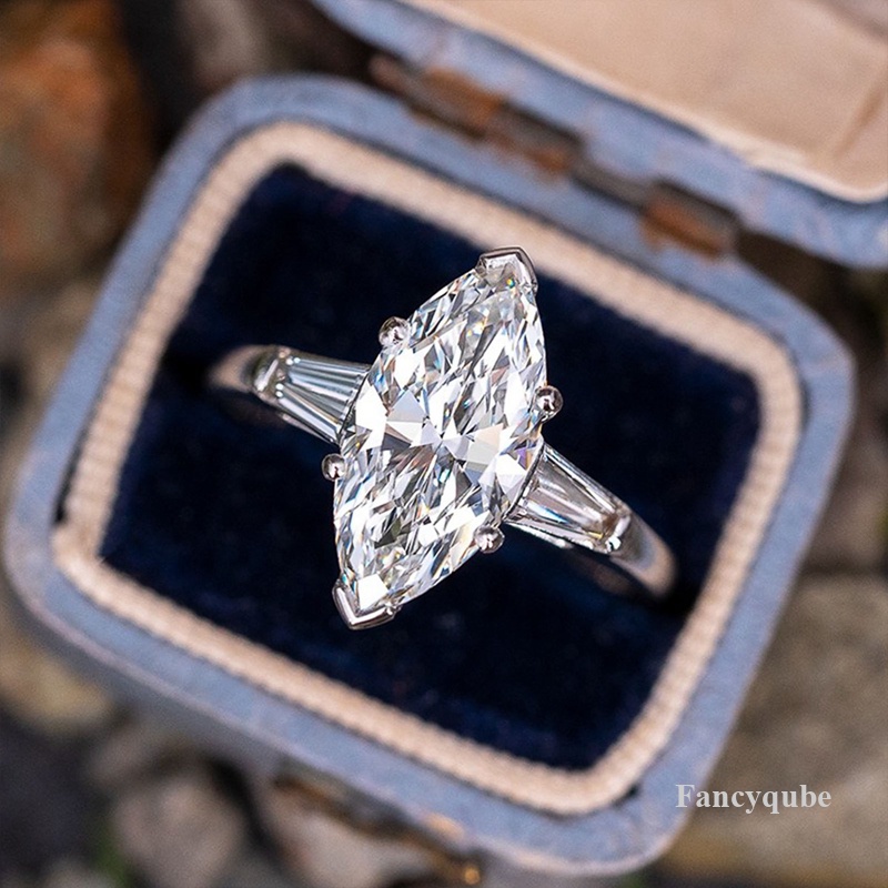 Cincin Kawin Gaya Klasik Abadi Untuk Wanita Sederhana Elegan Marquise Cubic Zirconia Eternity Female Jewelry