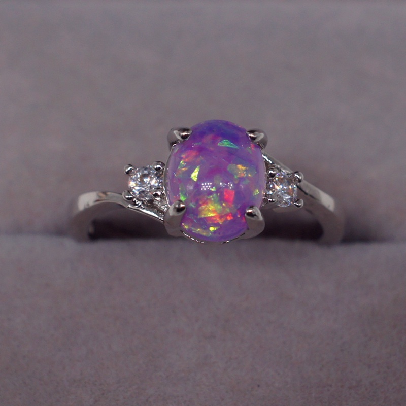 Indah Wanita925 Sterling Silver Cincin Oval Potong Api-Opal Berlian Perhiasan Hadiah Ulang Tahun Pengantin Pesta Ring