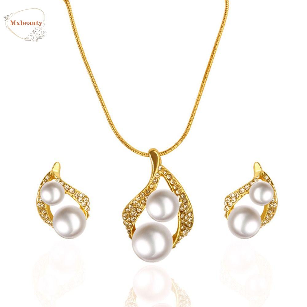 Mxbeauty Set Perhiasan Fashion Trendi Halus Mutiara Hadiah Anniversary Elegan Berlian Imitasi Vintage Water Drop Menjuntai Anting