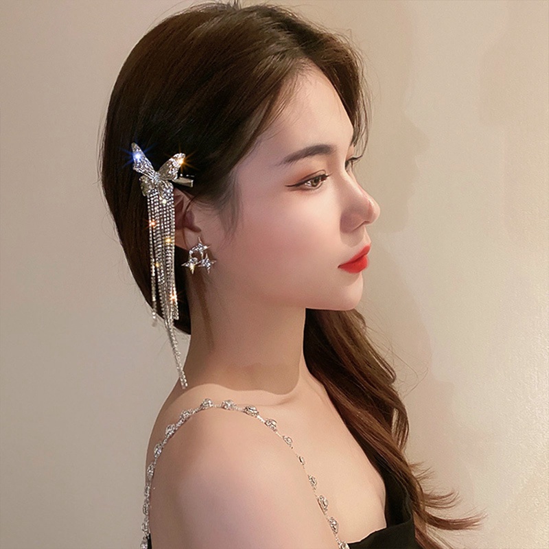 Ins Fashion Kupu-Kupu Rumbai Jepit Rambut Duckbill Klip Perempuan Pasang Rusak Rambut Poni Klip Kepribadian Aksesoris Rambut Super Panjang