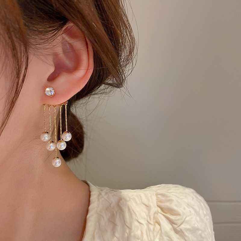 Yeezii Fashion Mutiara Rumbai Anting Untuk Wanita Zirkon Emas Stud Earing Aksesoris Elegan Perhiasan