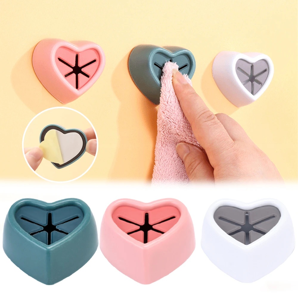 Kamar Mandi Serbaguna Non-perforated Rag Plug Kreatif Berbentuk Hati Penyimpanan Handuk Kait Dapur Tahan Air Lap Piring Klip Perekat Diri Serba Serbi Pemegang