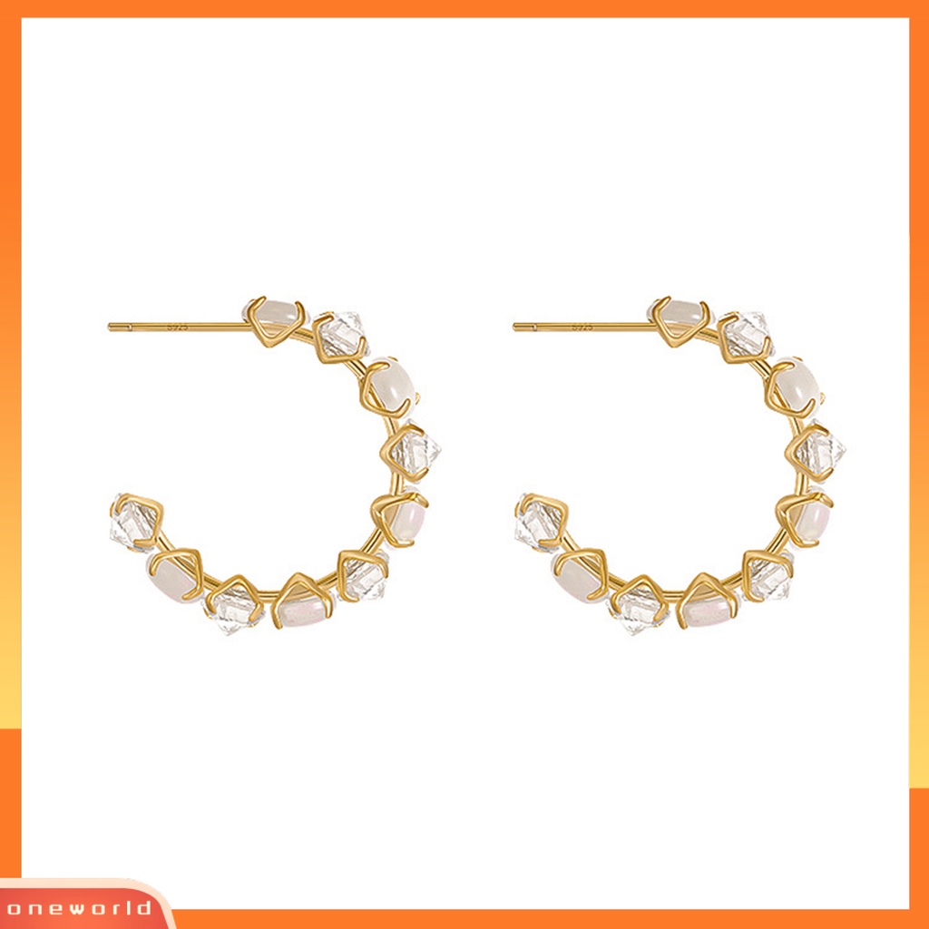 [ONE] 1pasang Anting Wanita Korea Fashion Cubic Zirconia Hoop Earrings Desain Geometri Unik Untuk Wanita Aksesoris Pesta