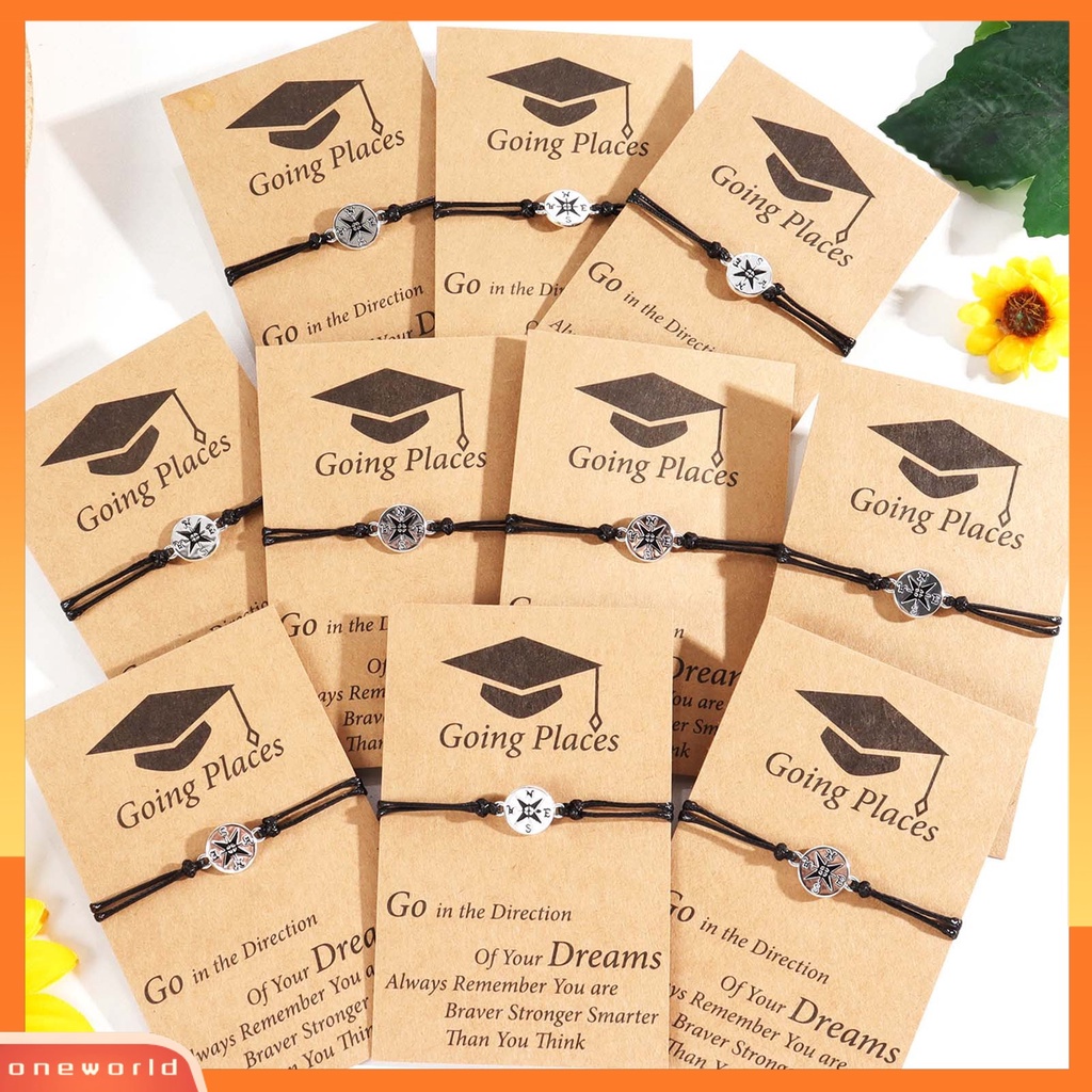 [ONE] 5pcs /Set Siswa Gelang Kompas Dengan Kartu Inspiratif Handmade Braided Rope Adjustable Hadiah Musim Wisuda Gadis Gelang Kompas Pakaian Sehari-Hari