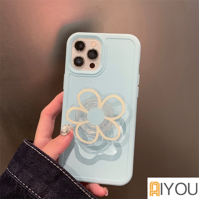 IPHONE Ins Korea Lovely Line Flower Bracket Bening Lembut Casing Ponsel Untuk Iphone14 12 11 13 Pro Max XR X XS Max Holder Shockproof Back Cover