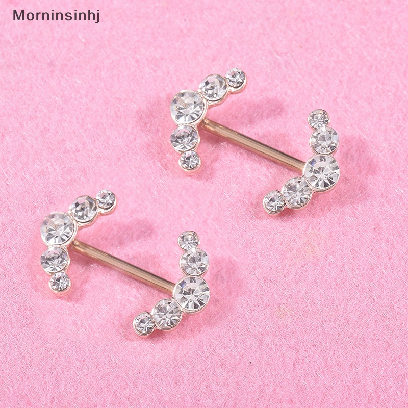 Mornin 2PCS Wanita Perisai Kristal Stainless Steel Bar Nipple Body Jewelry id