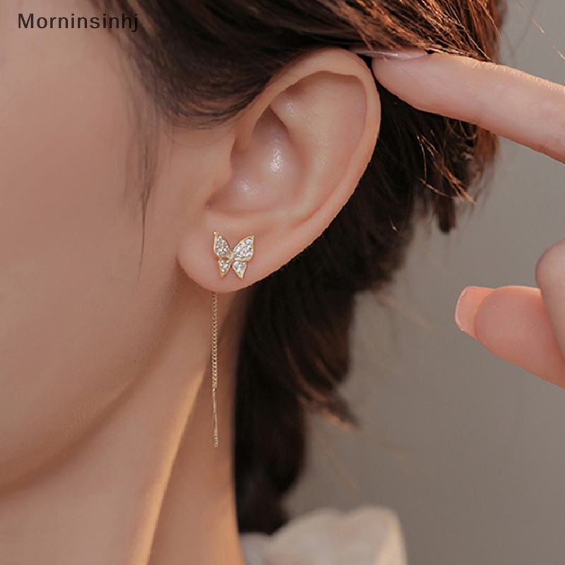 Mornin 1pasang S925 Ins Gadis Kupu-Kupu Anting Indah Zirkon Kristal Earings id Baru