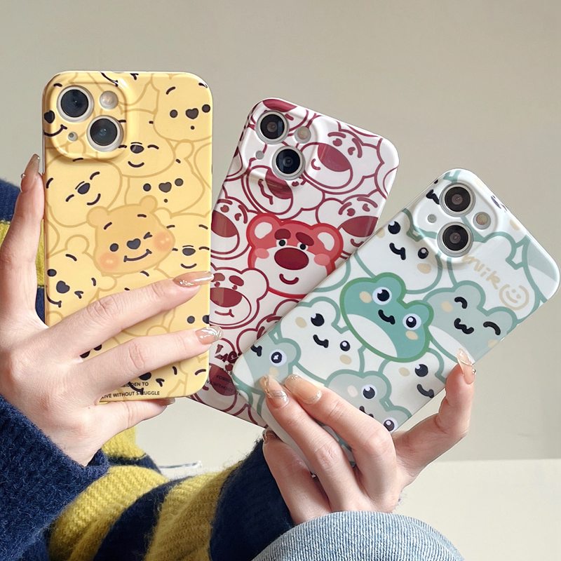 IPHONE Casing Plastik Keras Kartun Winnie Strawberry Bear HP iP Iphone14+Plus X XS XR 11 12 13 Pro Max FTD Woman Girl Casing Apple