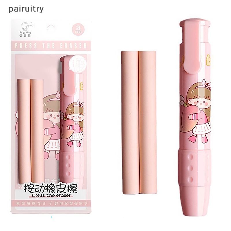 Prt 3pcs /set Pen Eraser Retractable Press Crumb-free Pensil Karet Koreksi Perlengkapan Alat Tulis Sekolah Erasers Soft Art Pen Eraser PRT