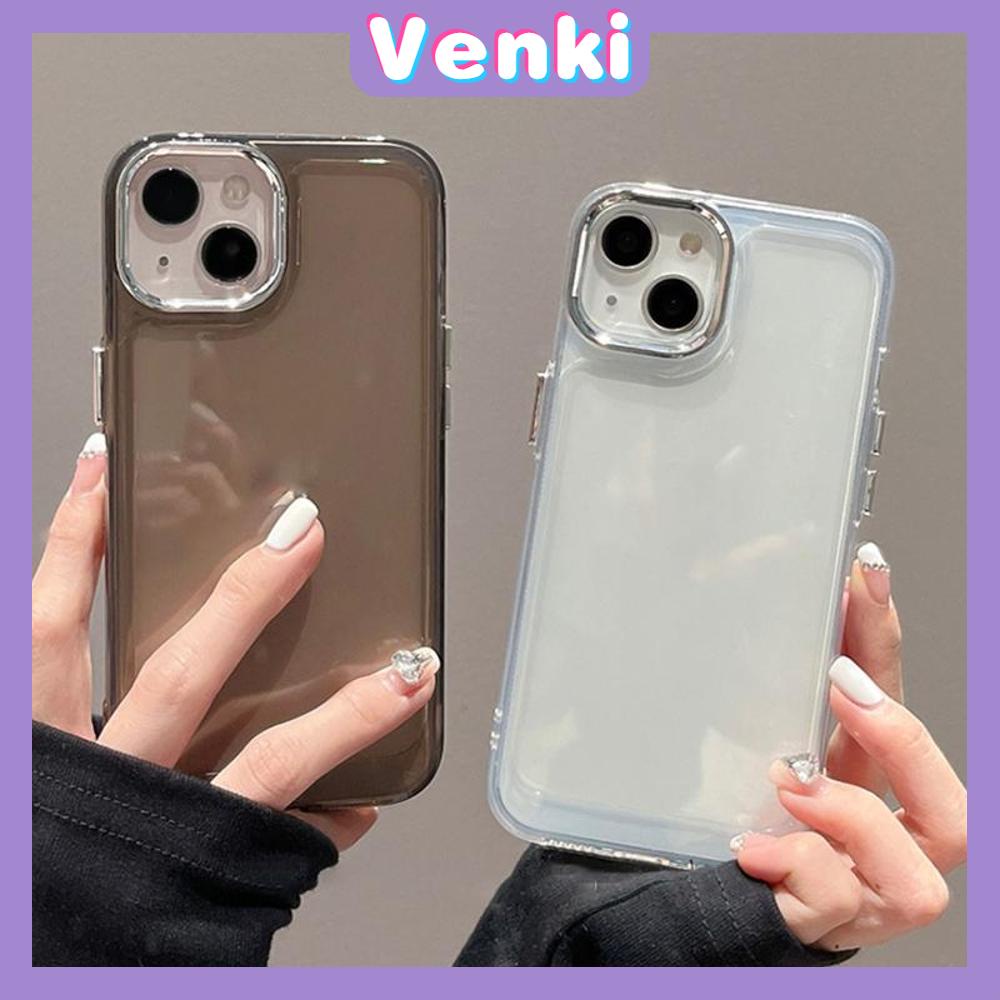 VENKI - Untuk iPhone Case Mewah Plating Lensa Tombol Cincin Bening Case Soft TPU Shockproof Sederhana Hitam Kompatibel dengan iPhone 14 Pro Max 13 Pro max 12 Pro Max 11 xr xs max 7Plus 8Plus