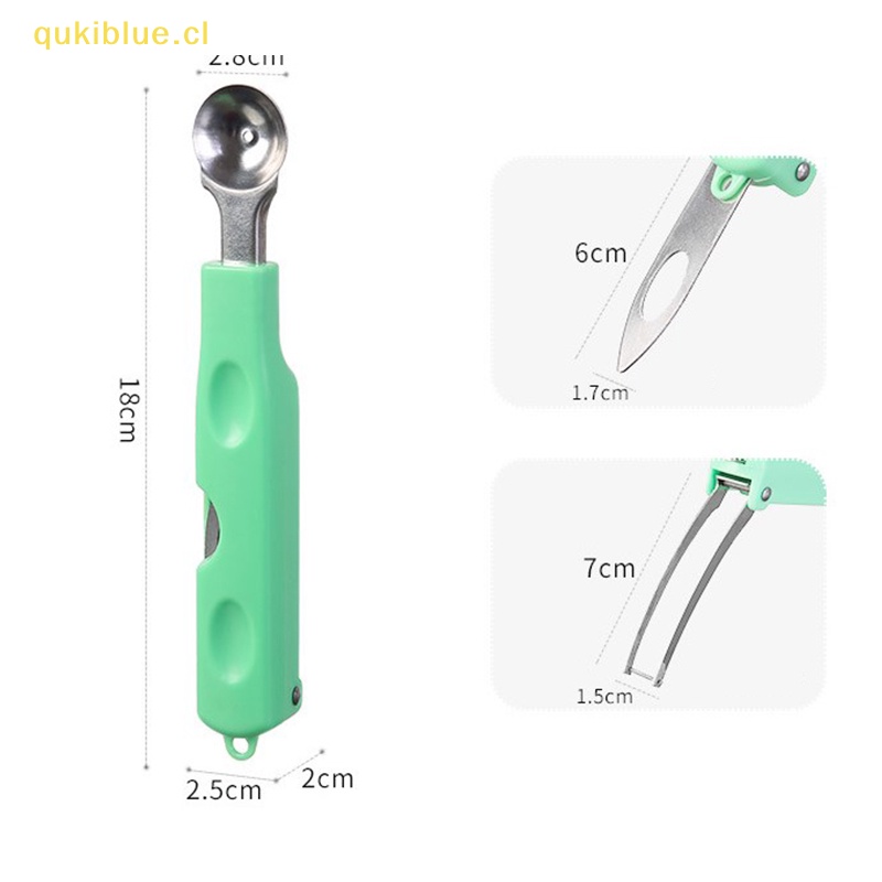 Qukiblue 3in1 Watermelon Splitter Pulp Spoon Penggali Bola Buah Alat Potong Rumah Tangga cl