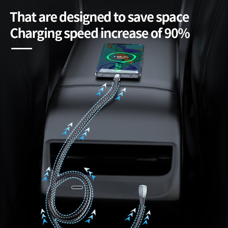 Pd 60W Kabel Fast Charging Tipe C Ke Tipe C 90derajat USB C Quick Charger Untuk Tesla Samsung Dengan Transfer Data