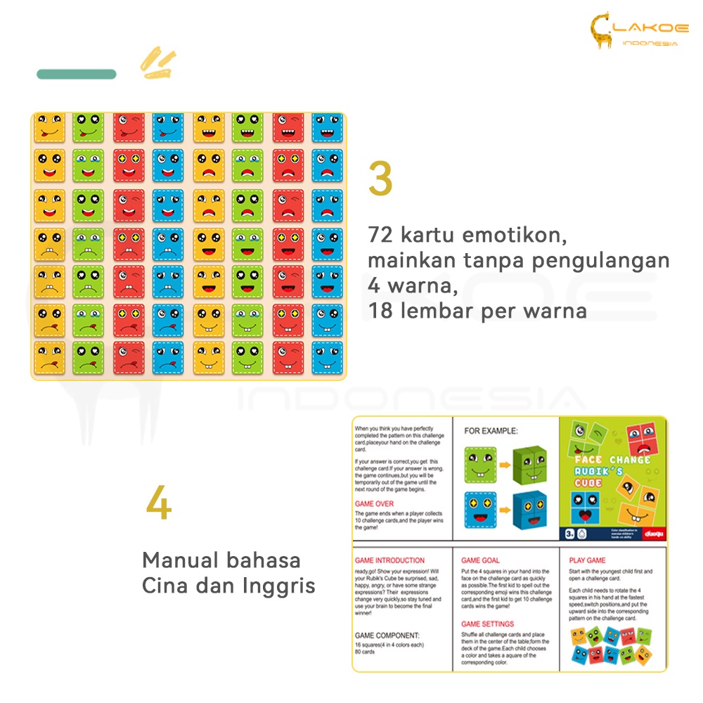 Lakoe Mainan Face Change Rubiks Cube/Mainan Susun Ekspresi Rubik Cube Kartu Bell Game/Puzzle Wajah