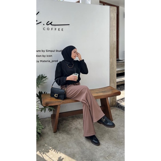 Hijaberdua Celana Kulot Knit Wanita Celana Panjang Highwaist Pants