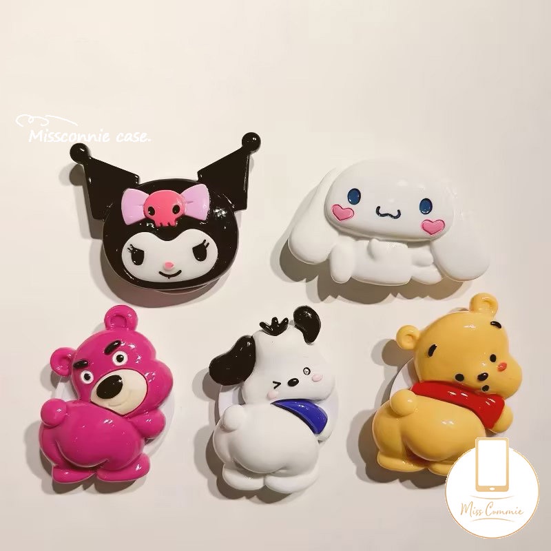 3d DIY Cute Strawberry Bear Manyo Winnie The Pooh Phone Grip Glossy Braket Lipat Kartun Melody Kuromi Lovely Cat Cute Puppy Universal Scalable Phone Stand Holder