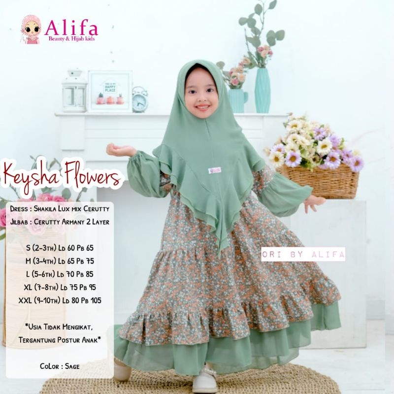 KEYSHA SYARI ORI ALIFA KIDS | Dress+jilbab Anak