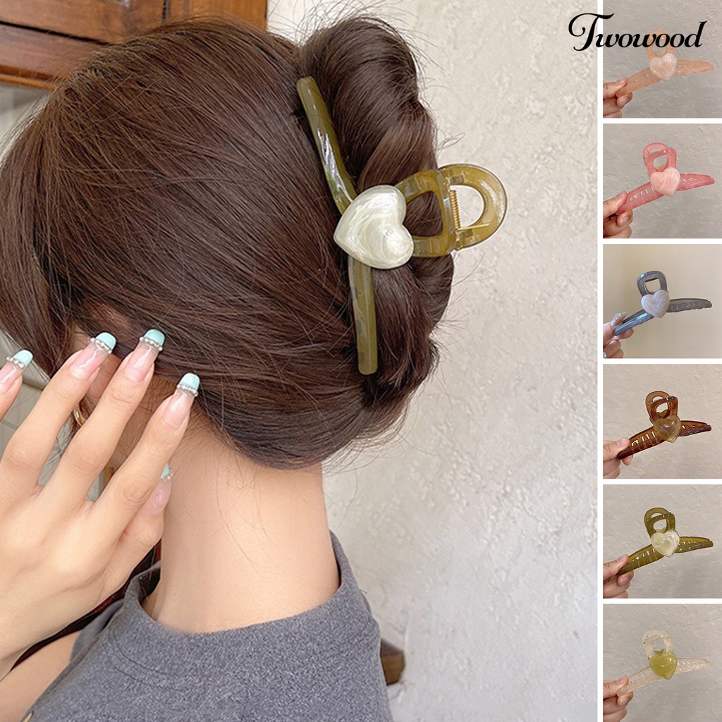 Twowood Women Hair Gripper Sweet Style Cakar Kuat Dekorasi Hati Rambut-fixed Candy Color Lady Hair Claw Aksesoris Rambut