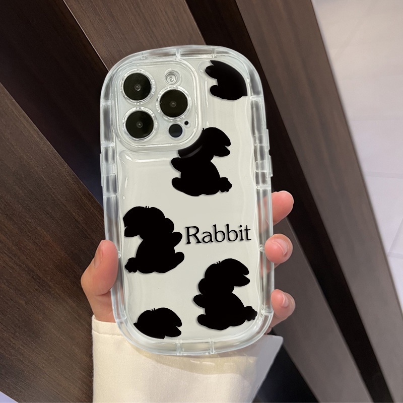 IPHONE Casing Ponsel Transparan Kompatibel Untuk Casing Iphone14 13 12 11 XS Pro Max X XR 8 +7Plus Lembut TPU Silikon Kelinci Hitam Shockproof Cover Cell Precticer