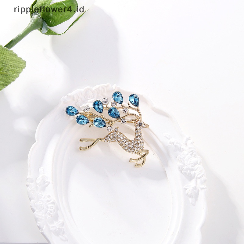 {rippleflower4.id} Reindeer Brooch Pin Untuk Wanita Berlian Imitasi Mengkilap Hewan Bros Pin Sika Lucu Rusa Bros Kerajinan Hadiah~