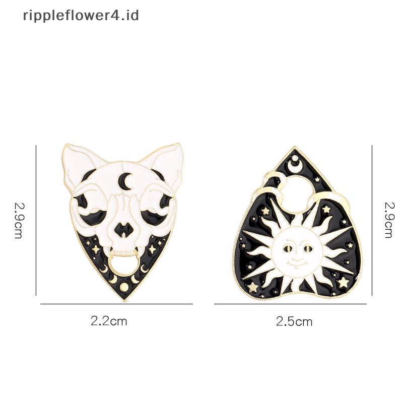 {rippleflower4.id} Witchcat Matahari Bulan Kucing Ouija Enamel Pin Bentuk Hati Bros Kerah Lencana Hitam Punk Gothic Perhiasan Hadiah Untuk Teman Anak~