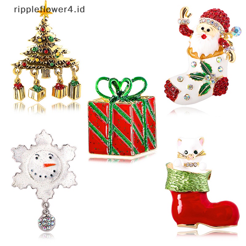 {rippleflower4.id} Berlian Imitasi Bros Natal Festivel Pin Enamel Bros Perhiasan Wanita Dan Pria Unisex Aksesoris Hadiah Tahun Baru~